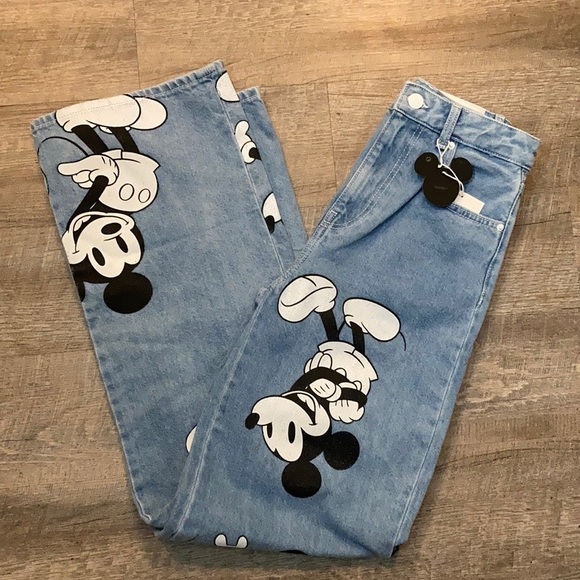 Bershka | Jeans | Bershka Black Mickey Mouse Wide Leg Jeans Size 2 |  Poshmark